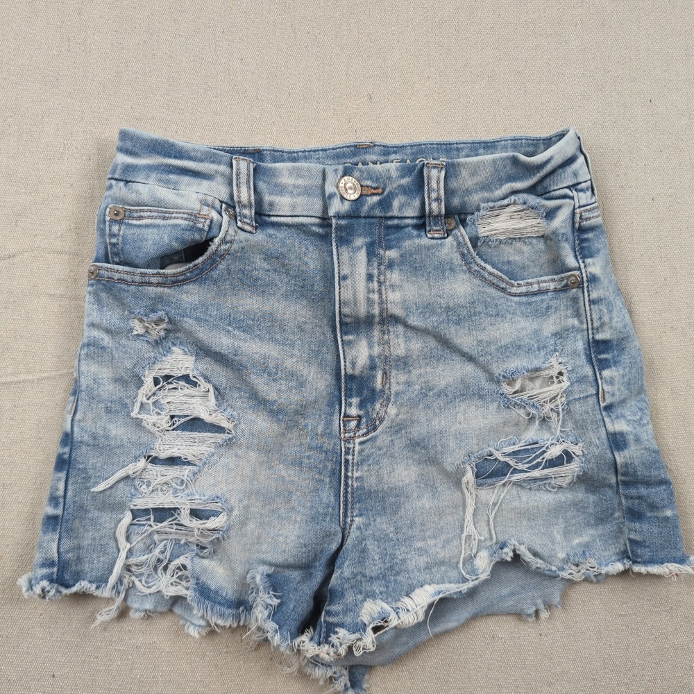 American Eagle Shorts Womens 2 Blue Curvy High Rise Shortie Distressed